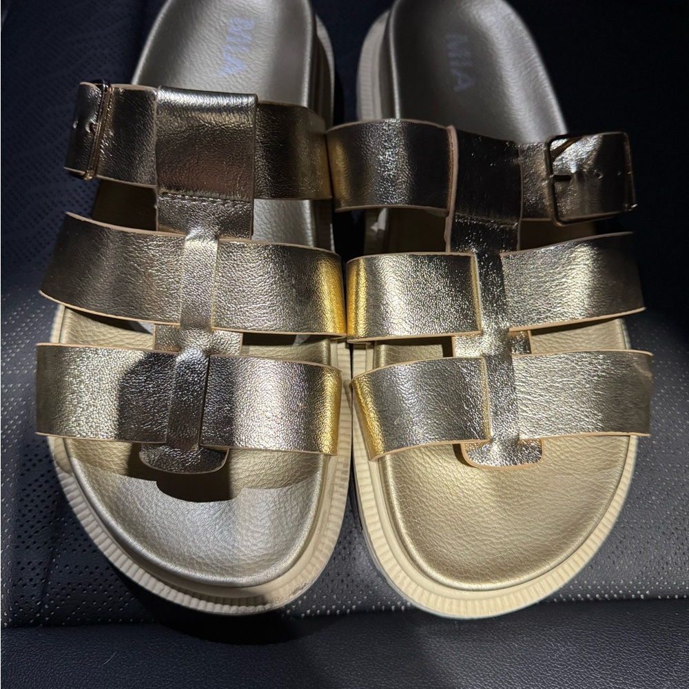 MIA Gold Metallic Strappy Sandals